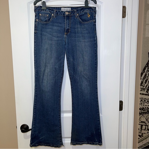 Phat Fashions Women's Dark Wash Distressed Stretchy Denim Blue Jeans Size 15 - Picture 3 of 11